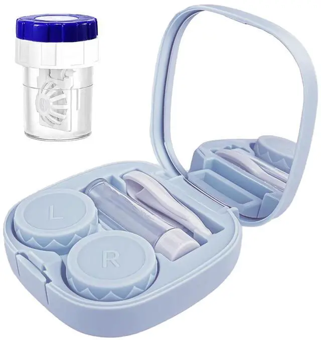 Main image of Contact Lens Case Kit with Cleaner Washer, Contact Lenses Applicator Removal Tool Kit with Mirror Solution Bottle for Daily and Outdoor Use(Blue)