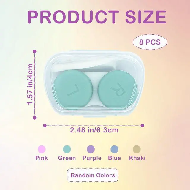 Alt view image 2 of 6 - 8 Pack Cute Contact Lens Case,Portable Eye Contact Case with Applicator Tool and Tweezers Remover Tool Colorful Travel Size Storage Box Solution Soak Storage Kit(Random Color)