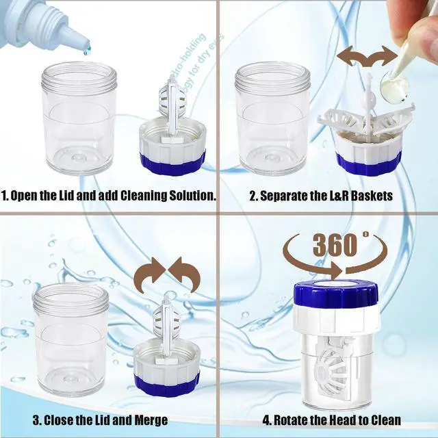 Alt view image 3 of 7 - Contact Lens Case Kit with Cleaner Washer, Contact Lenses Applicator Removal Tool Kit with Mirror Solution Bottle for Daily and Outdoor Use(Blue)