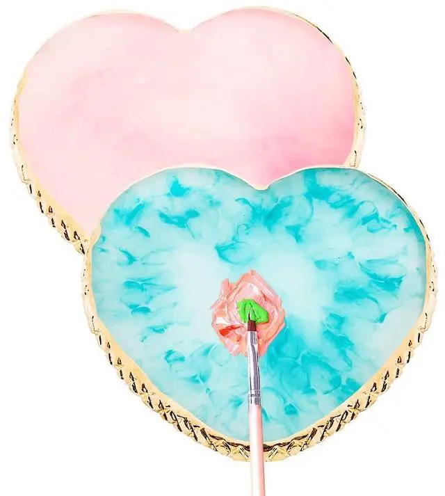 Main image of 2 Pcs Resin Pink Nail Art Palette, Nail Art Painting Mixed Color Palettes Gold Edge Nails Holder Nails Arts Display Board