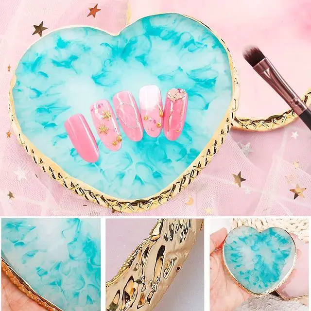 Alt view image 4 of 7 - 2 Pcs Resin Pink Nail Art Palette, Nail Art Painting Mixed Color Palettes Gold Edge Nails Holder Nails Arts Display Board