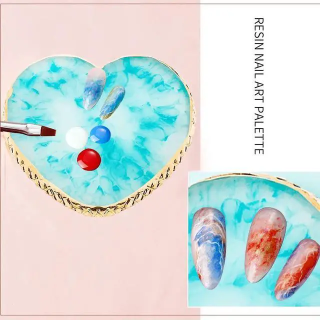 Alt view image 5 of 7 - 2 Pcs Resin Pink Nail Art Palette, Nail Art Painting Mixed Color Palettes Gold Edge Nails Holder Nails Arts Display Board