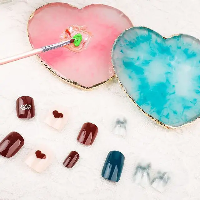 Alt view image 6 of 7 - 2 Pcs Resin Pink Nail Art Palette, Nail Art Painting Mixed Color Palettes Gold Edge Nails Holder Nails Arts Display Board