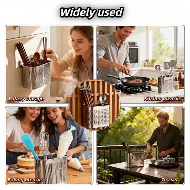 Alt view image 6 of 7 - 304 Stainless Steel Utensil Drainer, 2-Tier Silverware Drying Rack with Hooks, Anti-Rust Kitchen Sink Organizer & Cutlery Holder for Dishwasher, Countertop Space-Saving Storage, Brushed Finish
