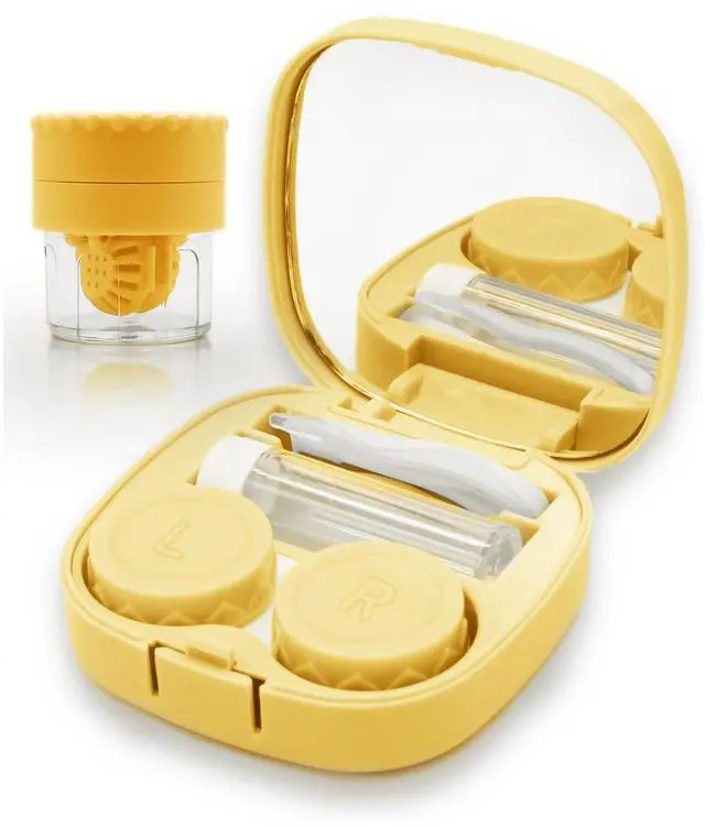 Main image of Contact Lens Case with Cleaner Washer, Travel Size Cute Colored Contact Lenses Applicator Removal Tool Kit with Mirror Solution Bottle for Daily Outdoor (Yellow)