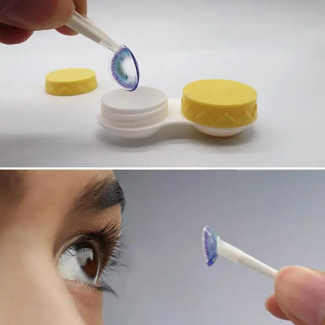 Alt view image 4 of 6 - Contact Lens Case with Cleaner Washer, Travel Size Cute Colored Contact Lenses Applicator Removal Tool Kit with Mirror Solution Bottle for Daily Outdoor (Yellow)