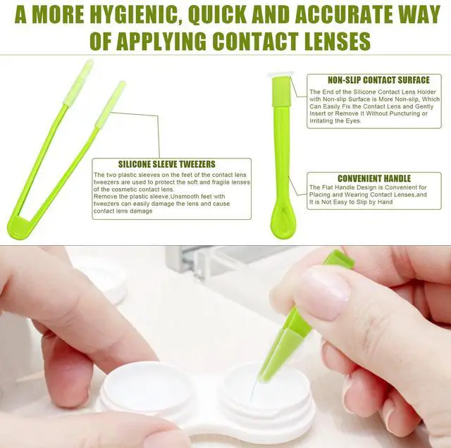 Alt view image 3 of 7 - 10 Pack Colorful Contact Lens Remover and Inserter Tool Case Set, Portable Tweezers with Soft Tip, Applicator for Soft Hard Contact Lenses