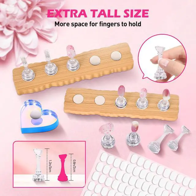 Alt view image 4 of 7 - Nail Stand for Press Ons, Nail Holder for Painting Nails, 2 Set Press on Nail Holder, 1 Heart Shaped Acrylic Magnetic Fake Nail Stands for Nail Art Display Home Salon DIY Supplies