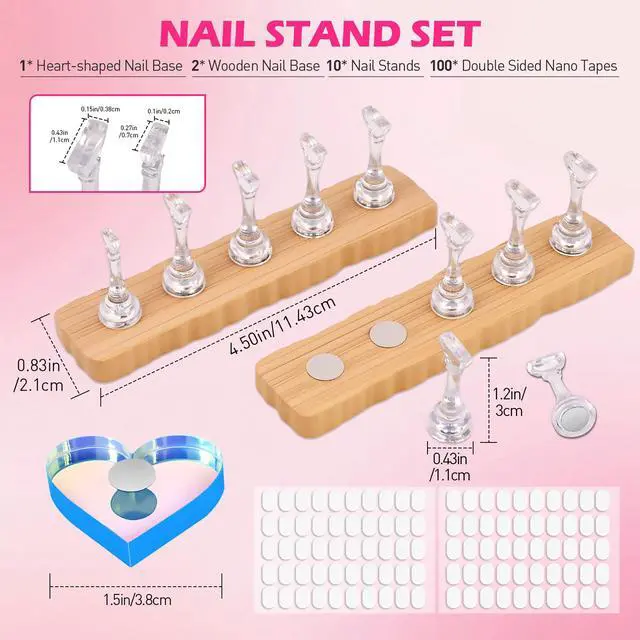 Alt view image 5 of 7 - Nail Stand for Press Ons, Nail Holder for Painting Nails, 2 Set Press on Nail Holder, 1 Heart Shaped Acrylic Magnetic Fake Nail Stands for Nail Art Display Home Salon DIY Supplies