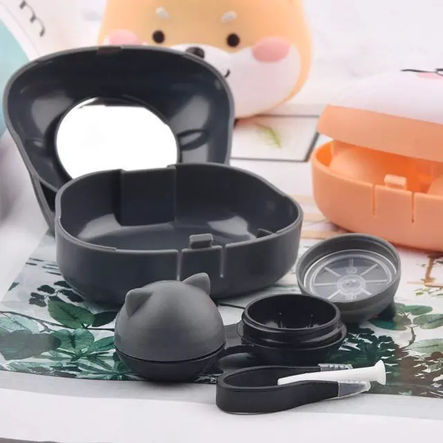 Alt view image 2 of 6 - 2 Pcs Cute Dog Contact Lens Case Travel Kit Portable Animal Contact Lens Box Holder Soak Storage Container with Mirror Bottle Tweezers Stick Remover Tool