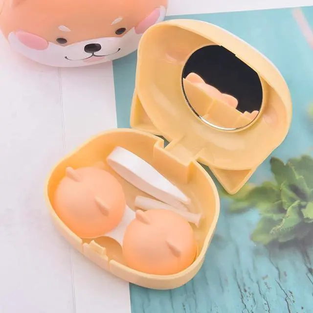 Alt view image 3 of 6 - 2 Pcs Cute Dog Contact Lens Case Travel Kit Portable Animal Contact Lens Box Holder Soak Storage Container with Mirror Bottle Tweezers Stick Remover Tool