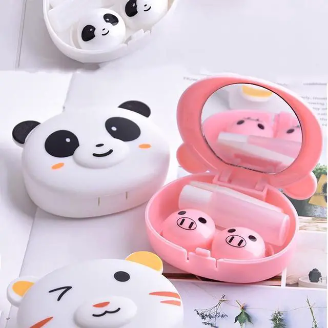Alt view image 4 of 7 - 2 Pcs Pink Pig Contact Lens Case Travel Kit, Cute Portable Panda Bear Animal Contact Lens Box Holder Soak Storage Container with Mirror Bottle Tweezers Stick Remover Tool(Random 2 Style)