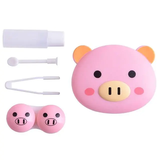 Alt view image 2 of 7 - 2 Pcs Pink Pig Contact Lens Case Travel Kit, Cute Portable Panda Bear Animal Contact Lens Box Holder Soak Storage Container with Mirror Bottle Tweezers Stick Remover Tool(Random 2 Style)