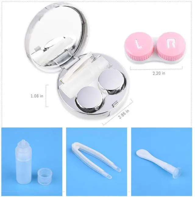 Alt view image 2 of 7 - Cute Contact Lens Case Portable Travel Box with Mirror Tweezers Remover Tool Solution Bottle for Office and Outdoor