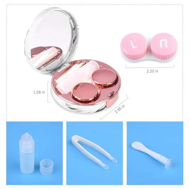 Alt view image 2 of 7 - Cute Contact Lens Case Portable Travel Box with Mirror Tweezers Remover Tool Solution Bottle for Office and Outdoor