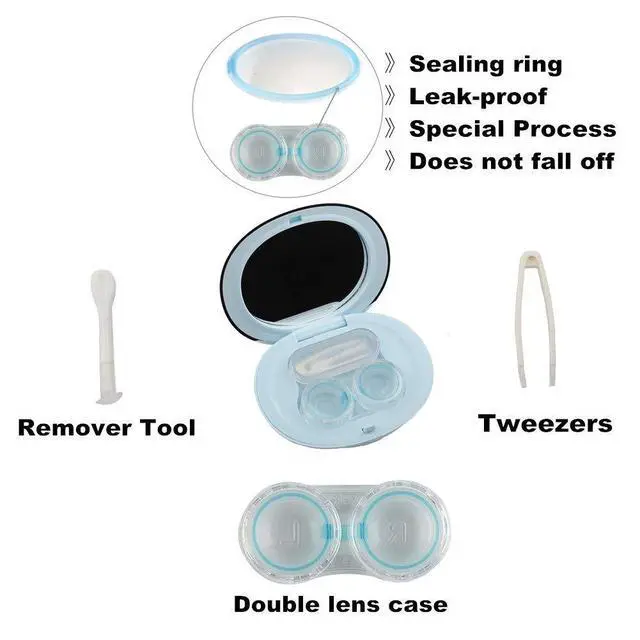 Alt view image 3 of 4 - Contact Lens Case-Cute Travel Kit with Mirror and Tweezers (Sky Blue)