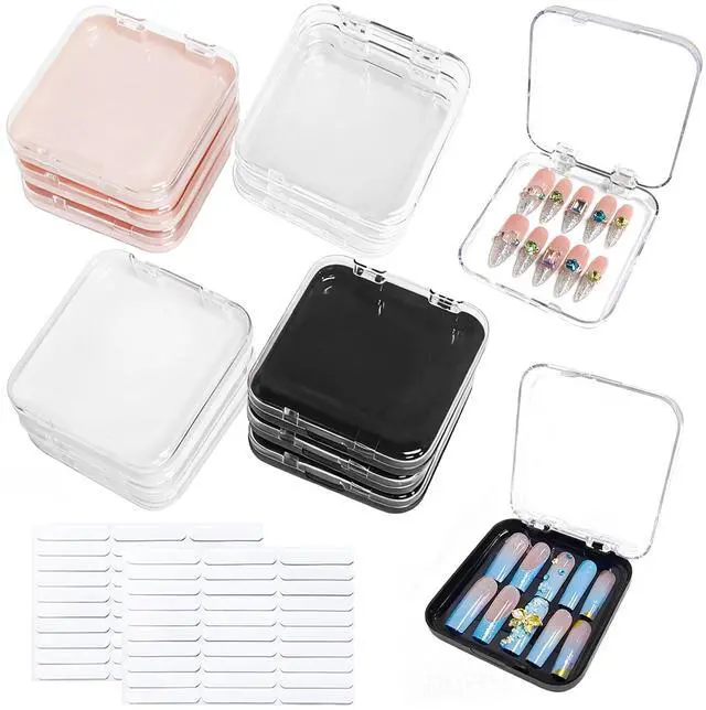 Main image of 12 Pcs Press on Nail Packaging Box Press on Nail Storage Box for Press Ons with 60 Pcs Adhesive Double Sided Tape Acrylic Fake Nail Display Box False Nail Organizer Case for Home Salon Use
