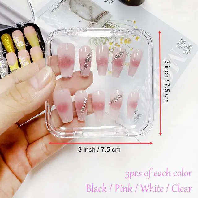 Alt view image 2 of 7 - 12 Pcs Press on Nail Packaging Box Press on Nail Storage Box for Press Ons with 60 Pcs Adhesive Double Sided Tape Acrylic Fake Nail Display Box False Nail Organizer Case for Home Salon Use