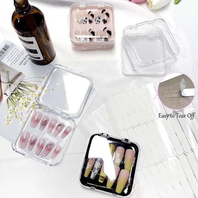 Alt view image 5 of 7 - 12 Pcs Press on Nail Packaging Box Press on Nail Storage Box for Press Ons with 60 Pcs Adhesive Double Sided Tape Acrylic Fake Nail Display Box False Nail Organizer Case for Home Salon Use