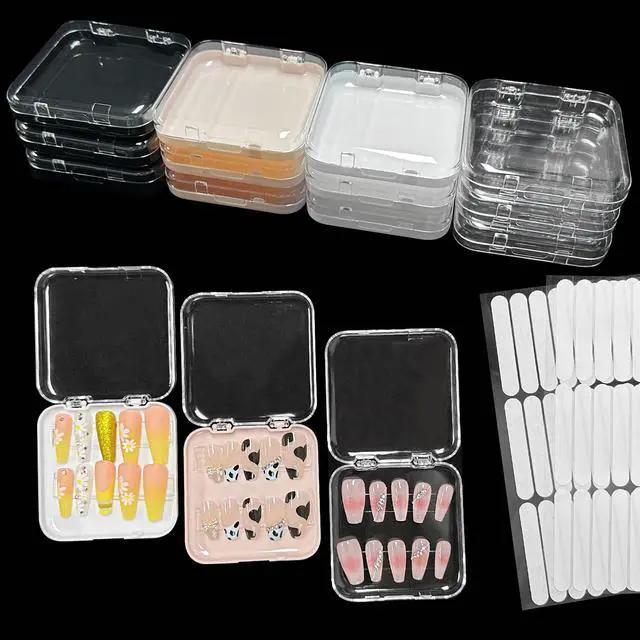 Alt view image 7 of 7 - 12 Pcs Press on Nail Packaging Box Press on Nail Storage Box for Press Ons with 60 Pcs Adhesive Double Sided Tape Acrylic Fake Nail Display Box False Nail Organizer Case for Home Salon Use