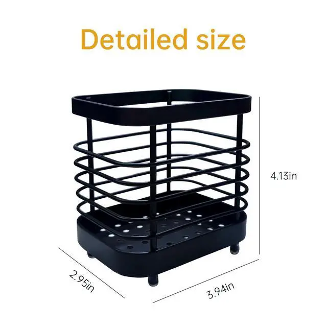Alt view image 2 of 6 - Kitchen Sink Utensil Holder of Drying Rack, Small Stainless Steel Cutlery Drainer Caddy,Spoon and fork organizer (Black)