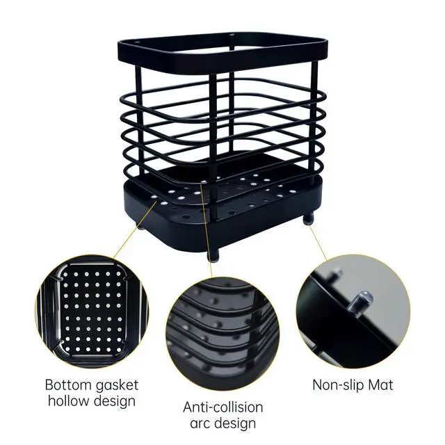 Alt view image 3 of 6 - Kitchen Sink Utensil Holder of Drying Rack, Small Stainless Steel Cutlery Drainer Caddy,Spoon and fork organizer (Black)