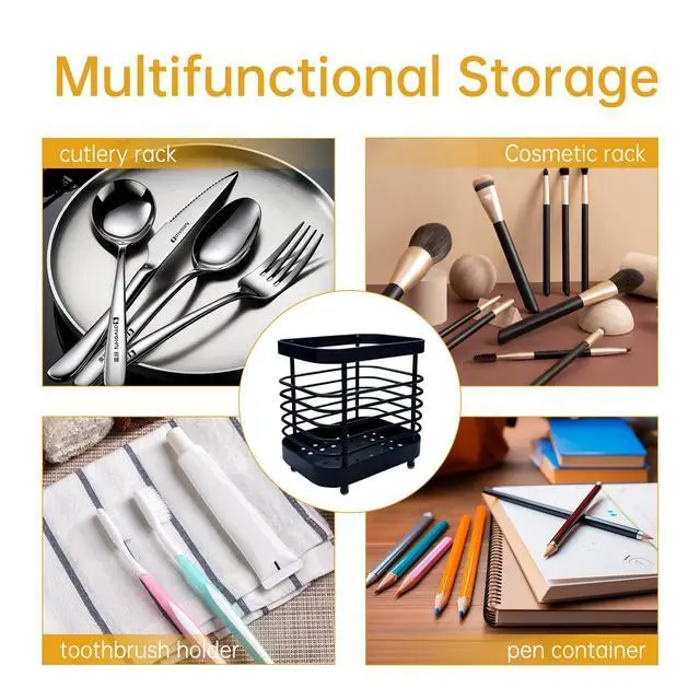 Alt view image 4 of 6 - Kitchen Sink Utensil Holder of Drying Rack, Small Stainless Steel Cutlery Drainer Caddy,Spoon and fork organizer (Black)