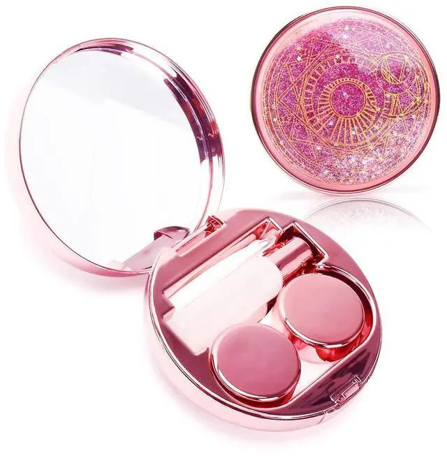 Main image of Contact Lens Case, Bling Stars Cute Contact Lenses Holder Travel Kit with Remover Tool Tweezers Solution Bottle Mirror Portable Contacts Storage Container for Women Girl (Pink)