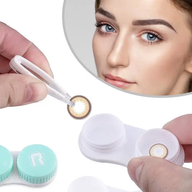 Alt view image 4 of 7 - Cute Contact Lens Case Portable Travel Box with Mirror Tweezers Remover Tool Solution Bottle for Office and Outdoor