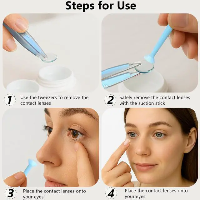 Alt view image 4 of 7 - Portable Colorful Contact Lens Applicator & Remover Tool Set Soft-Tip Tweezer Kit with Case for Hard & Soft Lenses(12 Pack)