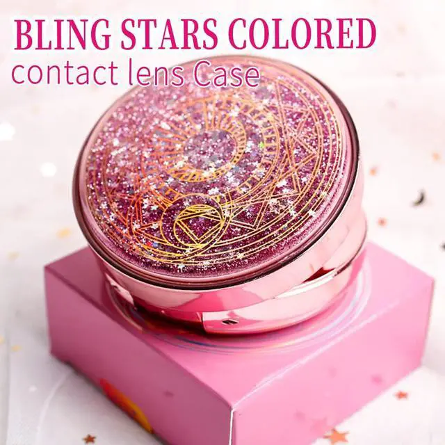Alt view image 2 of 7 - Contact Lens Case, Bling Stars Cute Contact Lenses Holder Travel Kit with Remover Tool Tweezers Solution Bottle Mirror Portable Contacts Storage Container for Women Girl (Pink)