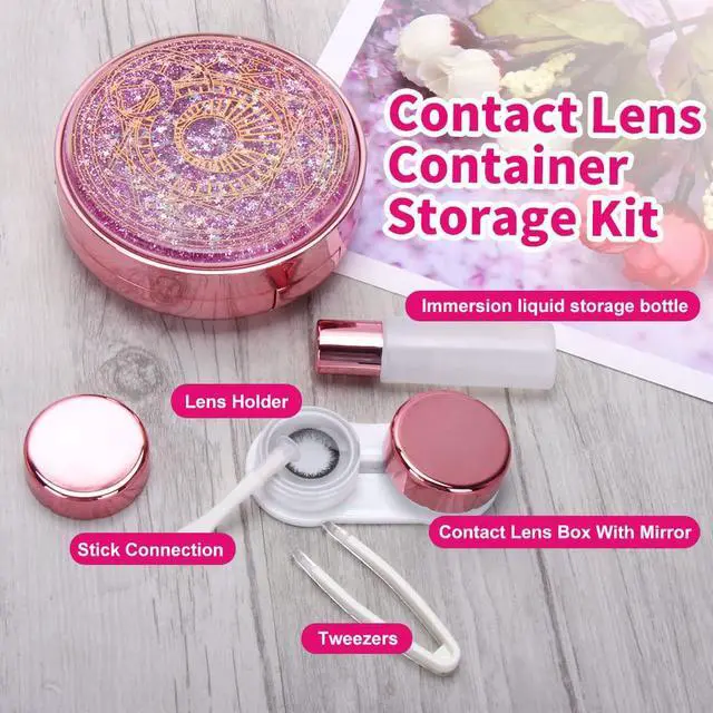 Alt view image 3 of 7 - Contact Lens Case, Bling Stars Cute Contact Lenses Holder Travel Kit with Remover Tool Tweezers Solution Bottle Mirror Portable Contacts Storage Container for Women Girl (Pink)