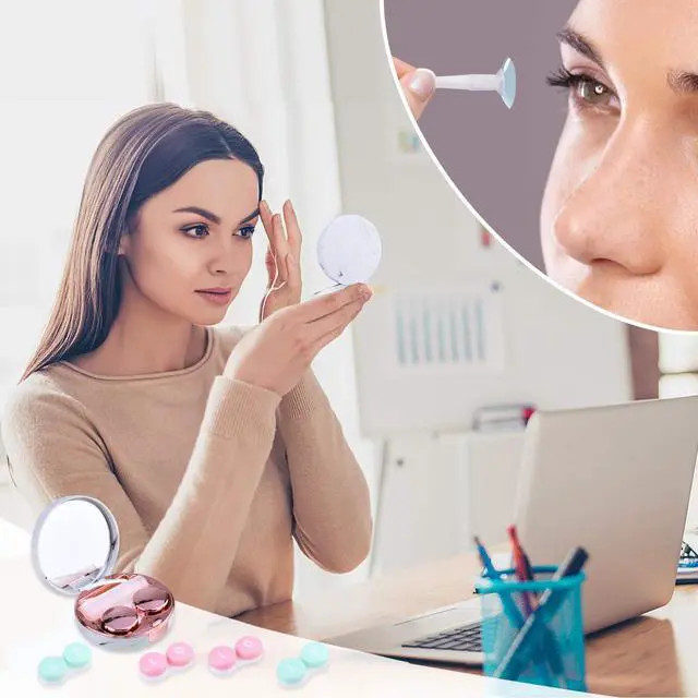 Alt view image 6 of 7 - Cute Contact Lens Case Portable Travel Box with Mirror Tweezers Remover Tool Solution Bottle for Office and Outdoor
