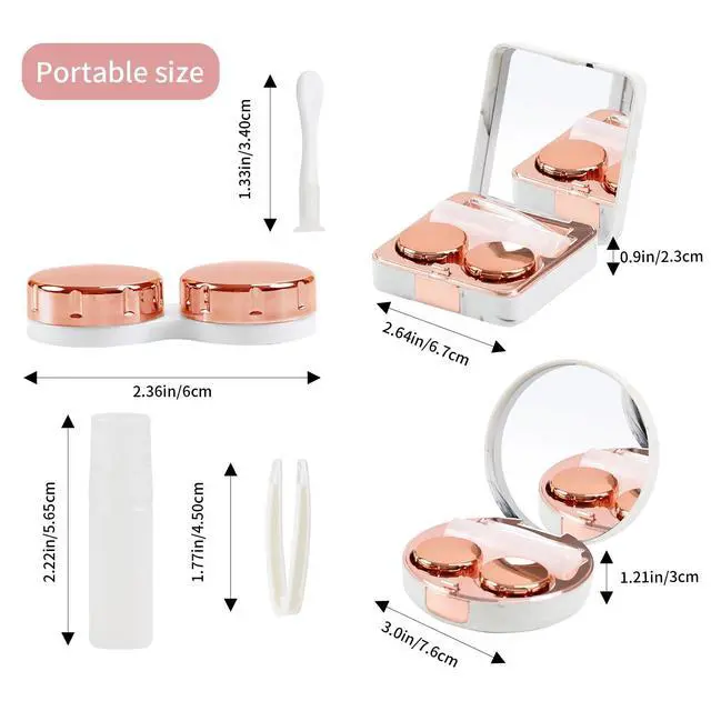 Alt view image 4 of 7 - Contact Lens Case, 2 Pack Cute Portable Eye Contacts Travel Box with Mirror Colored Lenses Applicator Remover Tool Kit Solution Bottle for Daily Makeup Office Outdoor (Rose Gold Marble)