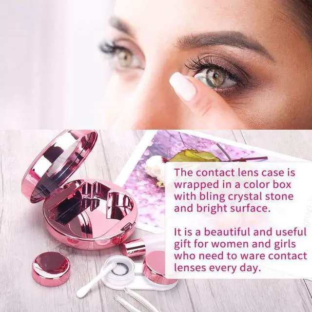 Alt view image 6 of 7 - Contact Lens Case, Bling Stars Cute Contact Lenses Holder Travel Kit with Remover Tool Tweezers Solution Bottle Mirror Portable Contacts Storage Container for Women Girl (Pink)