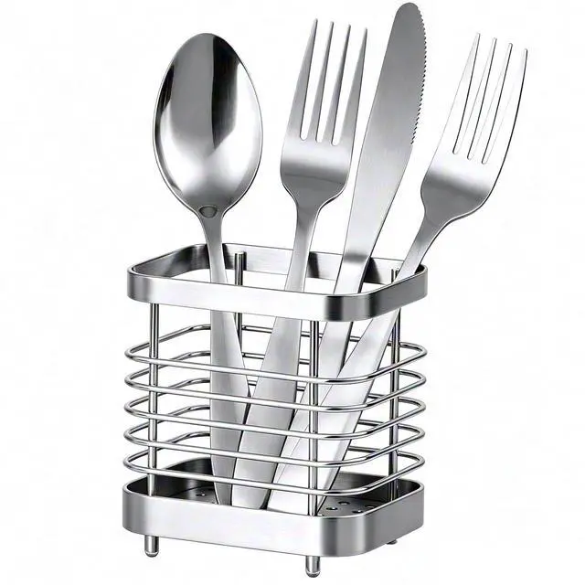 Main image of Utensil Holder, Stainless Steel Utensil Drying Rack for Kitchen Counter, Silverware Cutlery Flatware Holder Forks, Knives, Spoons, Chopsticks Organizer (Silver)