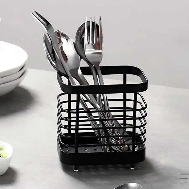 Alt view image 6 of 6 - Kitchen Sink Utensil Holder of Drying Rack, Small Stainless Steel Cutlery Drainer Caddy,Spoon and fork organizer (Black)