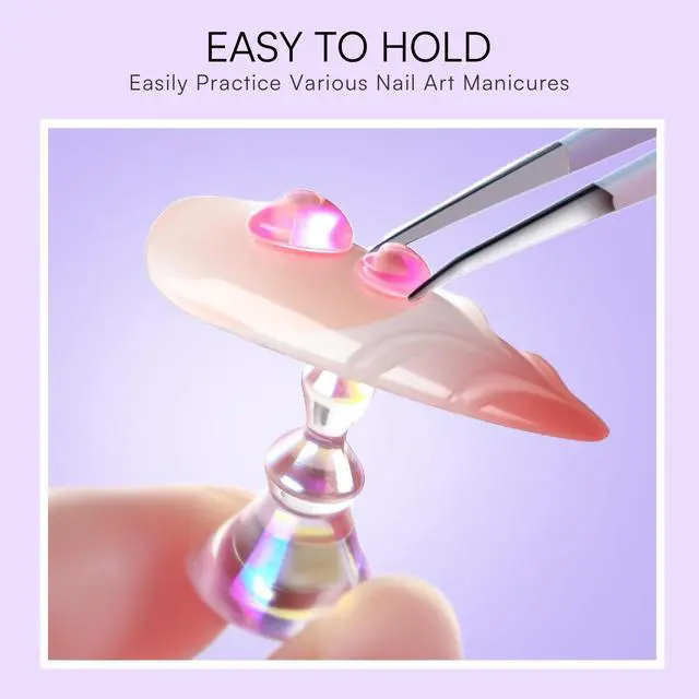 Alt view image 5 of 7 - Holographic Nail Stand for Press-On Nails DIY, Magnetic Holder, 1 Flower & 2 Long Bases, Clear Purple Nail Stands for Gel Curing, Beginners Practice, Nail Tech & Creators Display Nails