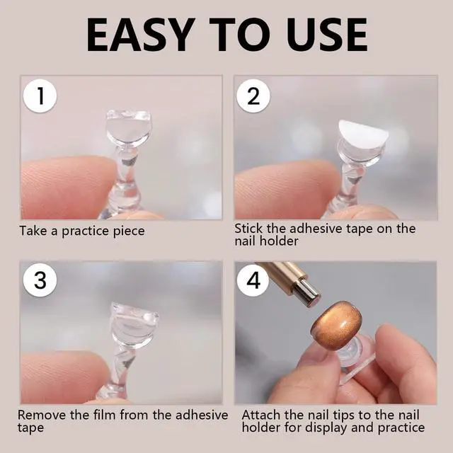 Alt view image 6 of 6 - Nail Stand for Press On Nails Art Display Practice, Non-mangnetic Acrylic Stand Holder for Practice Tips with 200pcs Clear Reusable Adhesive, Beginner Nails Arts Kit Accessories DIY Tool