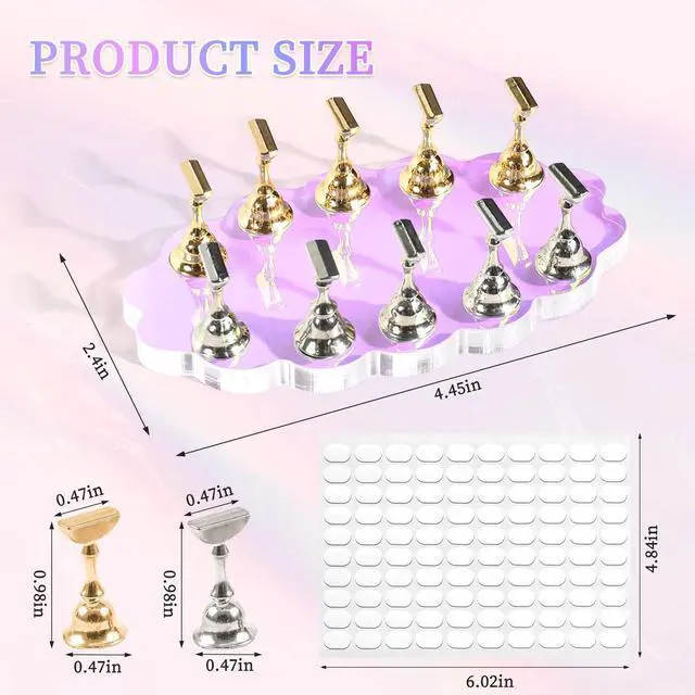 Alt view image 3 of 7 - Nail Stand for Press on Nails Display, Magnetic Press on Nail Stand with 200 PCS Reusable Adhesive Tapes, Nail Tips Practice Painting Holder for DIY Nail Art Tools