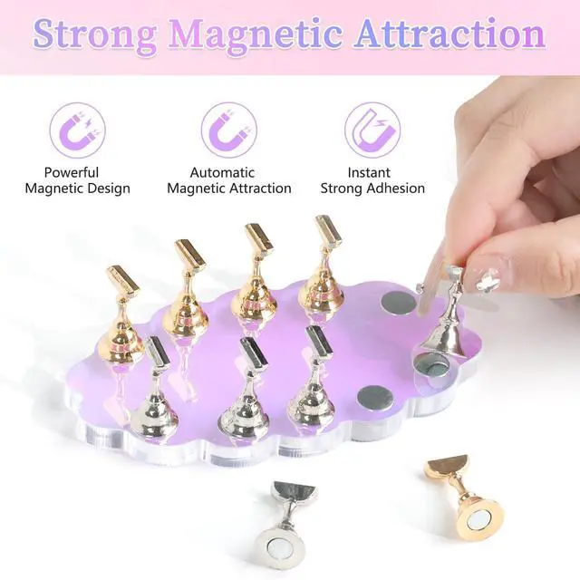 Alt view image 4 of 7 - Nail Stand for Press on Nails Display, Magnetic Press on Nail Stand with 200 PCS Reusable Adhesive Tapes, Nail Tips Practice Painting Holder for DIY Nail Art Tools