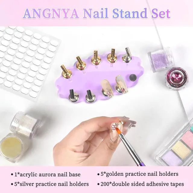 Alt view image 2 of 7 - Nail Stand for Press on Nails Display, Magnetic Press on Nail Stand with 200 PCS Reusable Adhesive Tapes, Nail Tips Practice Painting Holder for DIY Nail Art Tools
