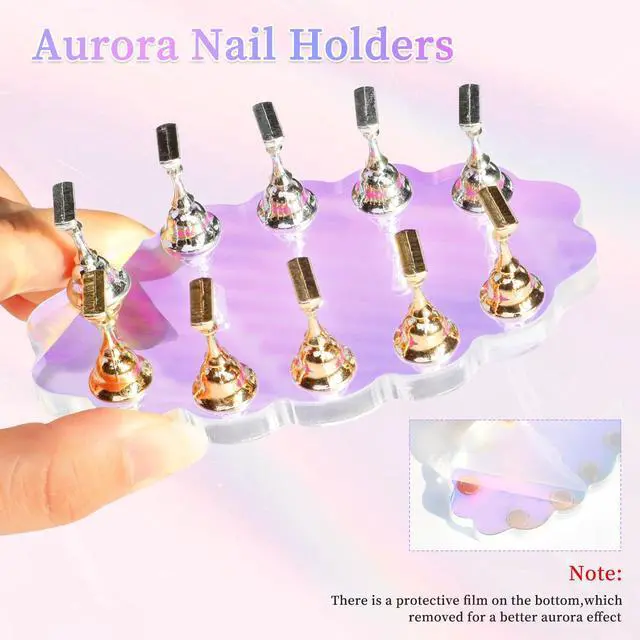 Alt view image 6 of 7 - Nail Stand for Press on Nails Display, Magnetic Press on Nail Stand with 200 PCS Reusable Adhesive Tapes, Nail Tips Practice Painting Holder for DIY Nail Art Tools