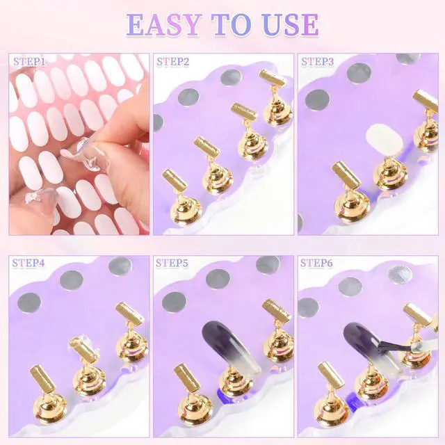 Alt view image 7 of 7 - Nail Stand for Press on Nails Display, Magnetic Press on Nail Stand with 200 PCS Reusable Adhesive Tapes, Nail Tips Practice Painting Holder for DIY Nail Art Tools
