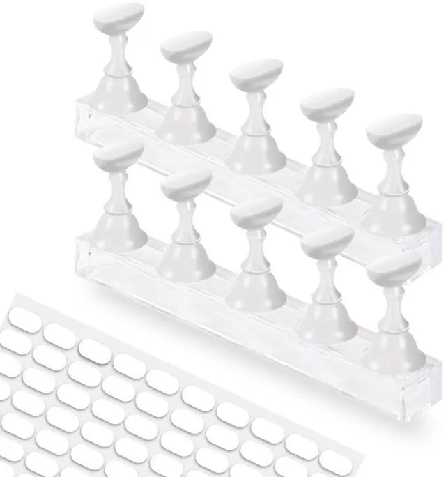 Main image of Nail Stand for Press On Display Practice for Acrylic Nails, Magnetic Fake Nail Tips Holder for Nails Painting Tools and Designs with Reusable Double-Sided Tape for Home DIY Art Salon Supplies (White)