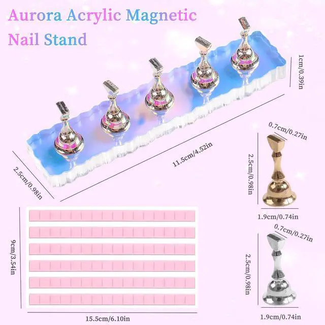 Alt view image 2 of 7 - 2 Set Nail Stand, Aurora Nail Holder for Painting Nail Stand for Press on with 96 Pcs Removable Mounting Tapes Nail Display Stand Nail Hand Practice Magnetic Nail Art Tools for Homes and Salons