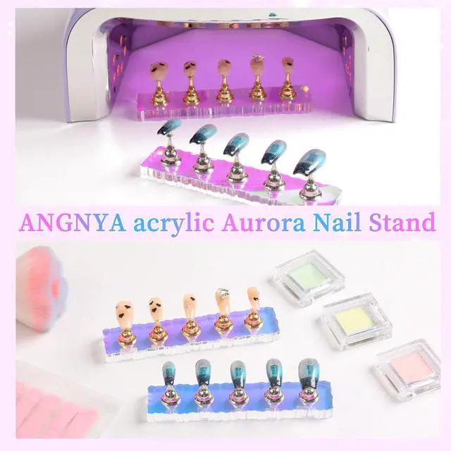 Alt view image 3 of 7 - 2 Set Nail Stand, Aurora Nail Holder for Painting Nail Stand for Press on with 96 Pcs Removable Mounting Tapes Nail Display Stand Nail Hand Practice Magnetic Nail Art Tools for Homes and Salons