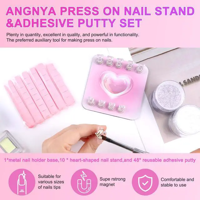 Alt view image 2 of 7 - Nail Stand for Press Ons, Fake Nail Holder for Painting Nails, Super Magnetic Base for Painting Display Holder with Reusable Mounting Tapes for Home DIY Salon Supplies