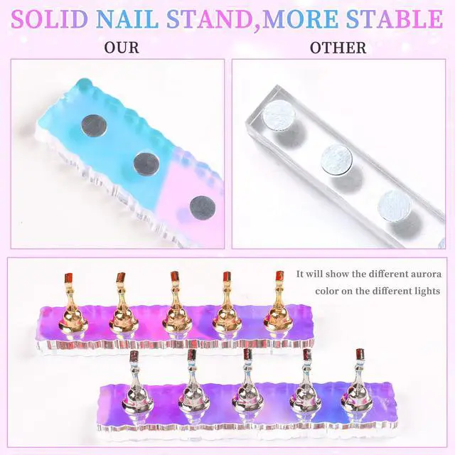 Alt view image 5 of 7 - 2 Set Nail Stand, Aurora Nail Holder for Painting Nail Stand for Press on with 96 Pcs Removable Mounting Tapes Nail Display Stand Nail Hand Practice Magnetic Nail Art Tools for Homes and Salons