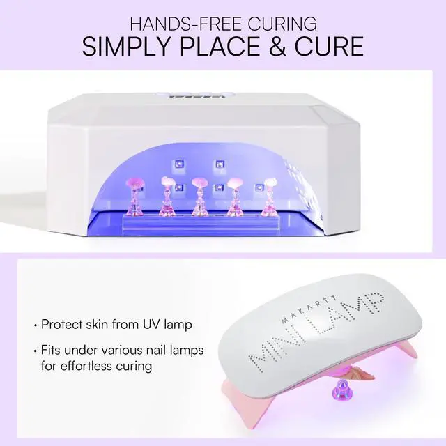 Alt view image 7 of 7 - Holographic Nail Stand for Press-On Nails DIY, Magnetic Holder, 1 Flower & 2 Long Bases, Clear Purple Nail Stands for Gel Curing, Beginners Practice, Nail Tech & Creators Display Nails